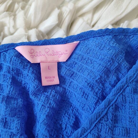 Lilly Pulitzer Tank Top Womens Large Blue Textured Adjustable Straps V Neck - Picture 7 of 12